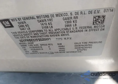 2015 Cadillac Srx Luxury Collection из США, поврежденный, VIN 3GYFNBE37FS525921